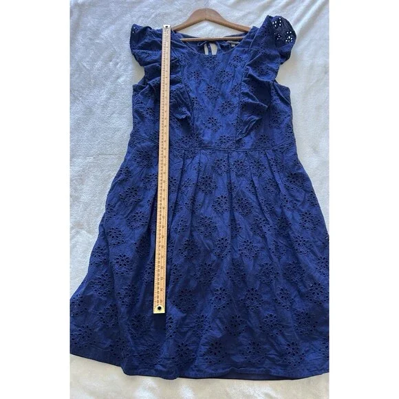 Chris McLaughlin Womens Dress Size 20 W Navy Cotton Eyelet Ruffle Pockets - Picture 6 of 10